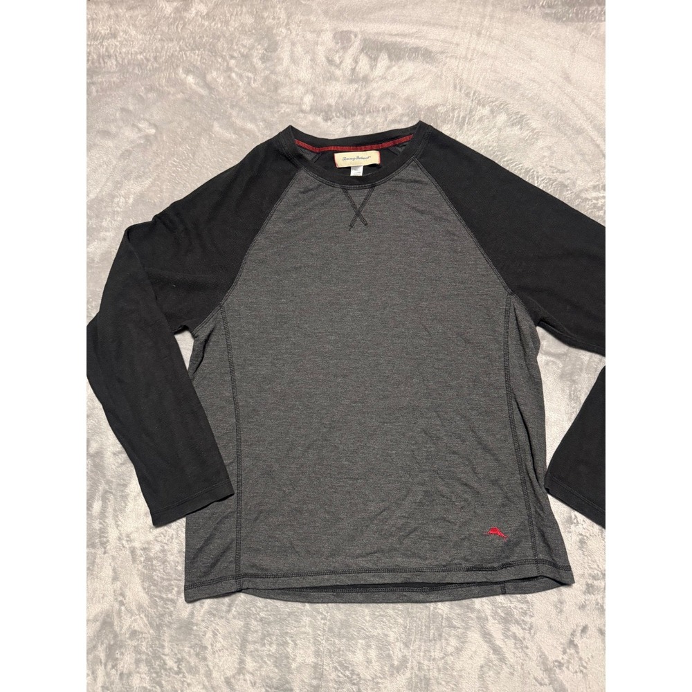 Tommy Bahama Shirt Mens Large Gray Black Raglan Long Sleeve Marlin Logo Tee